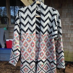 DEBUT Long Open Cardigan Aztec Sweater sz. L